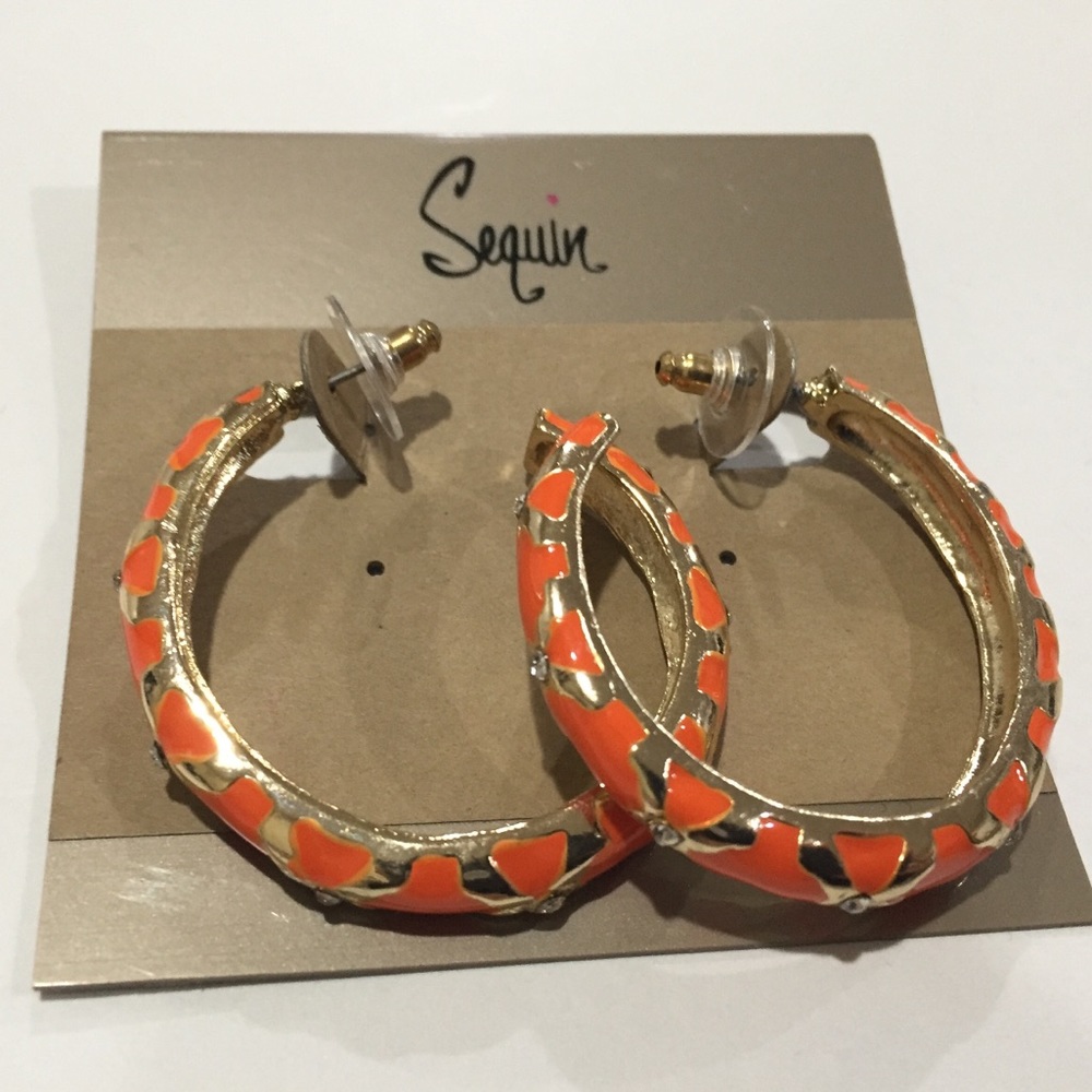 Sequin Pierced Elegant Gold Loop Orange Earrings